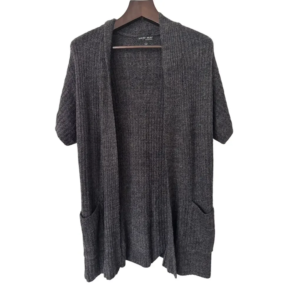 Barefoot Dreams CozyChic Lit Ribbed Short Sleeve Knit Open Front Cardigan Size S